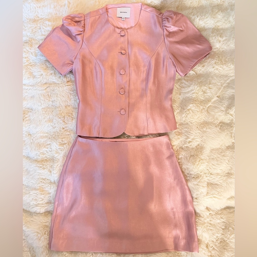 Reformation Pink Shimmer Two-Piece Mini Dress Set